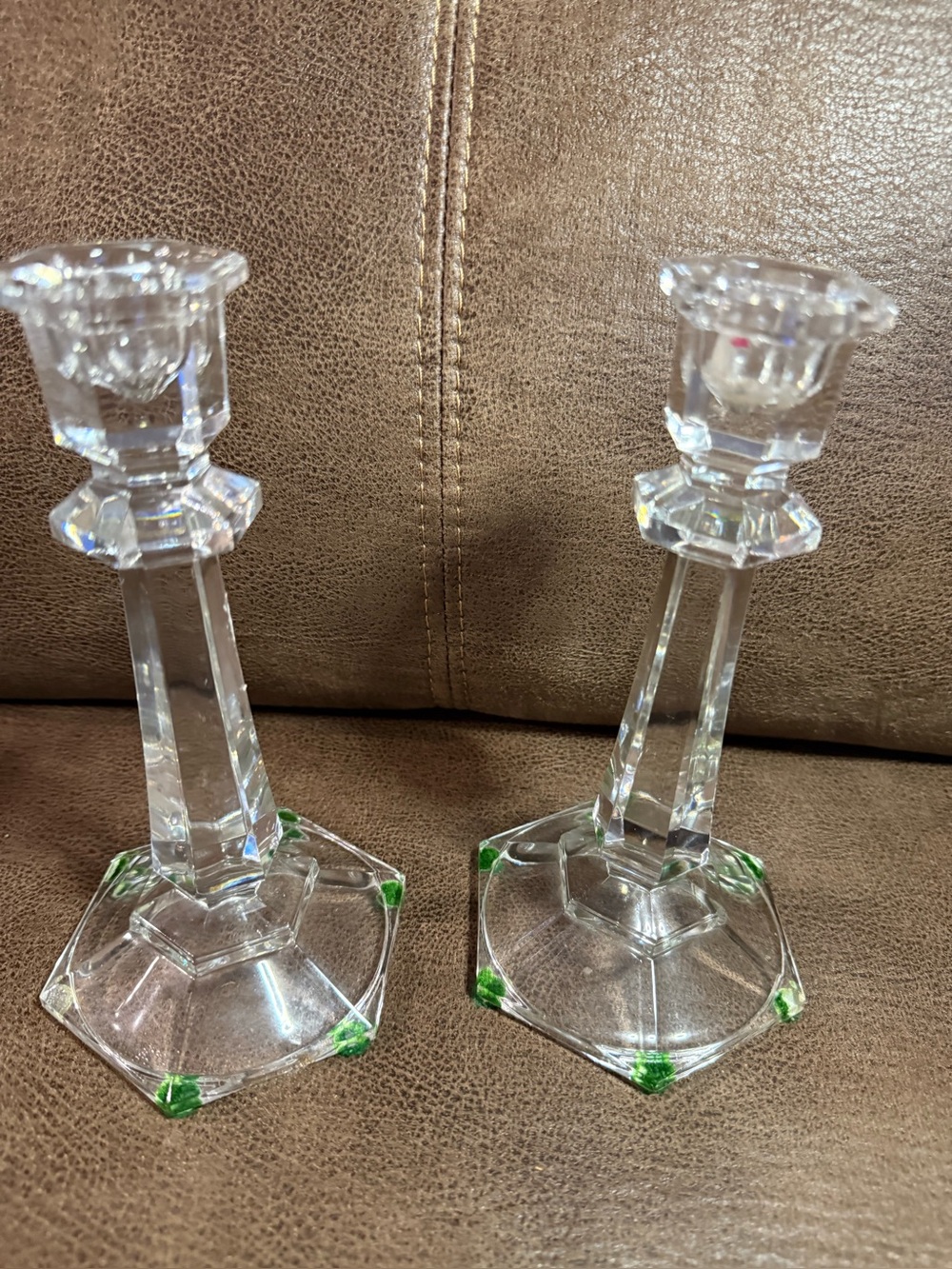 Vintage Set of 2 Crystal Glass Candle Stick Holders